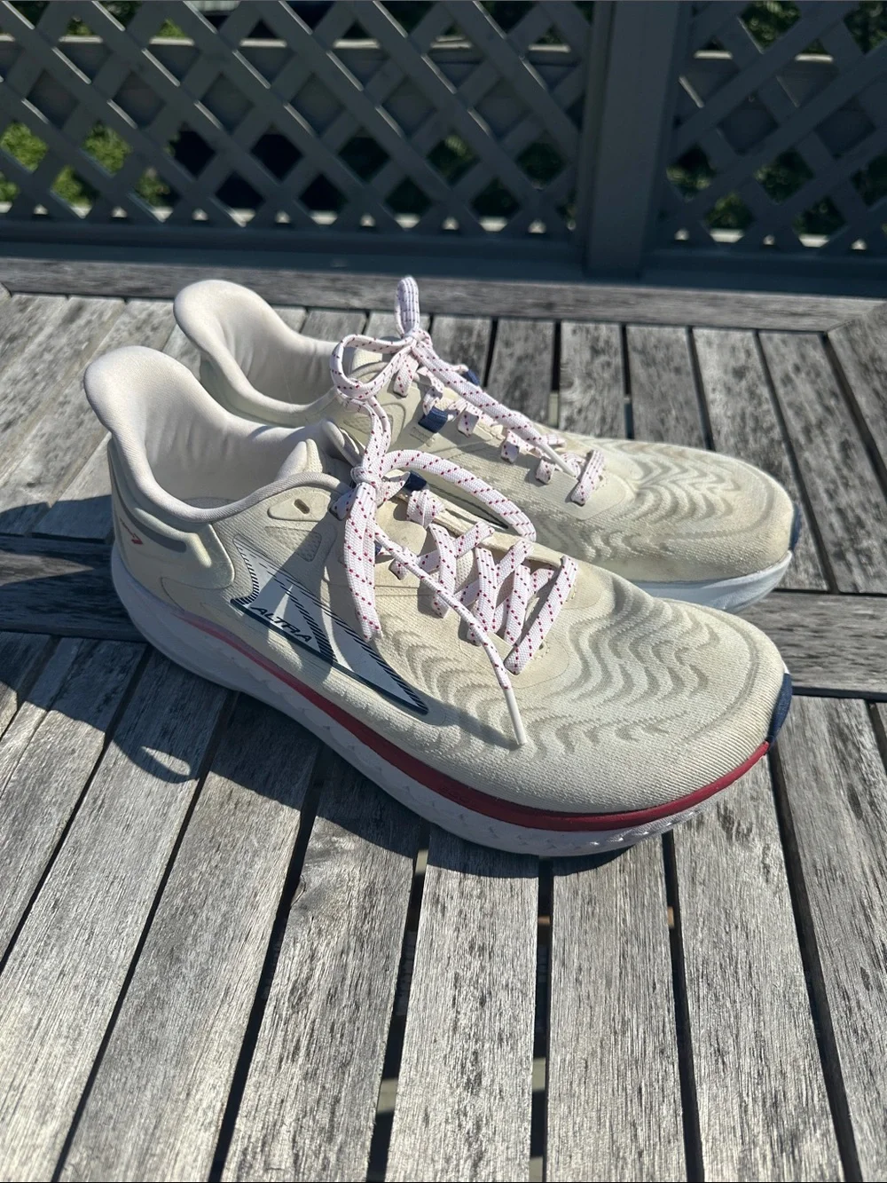 Altra Women's Running Shoes in Cream with Red and Navy Accents - size 9.5